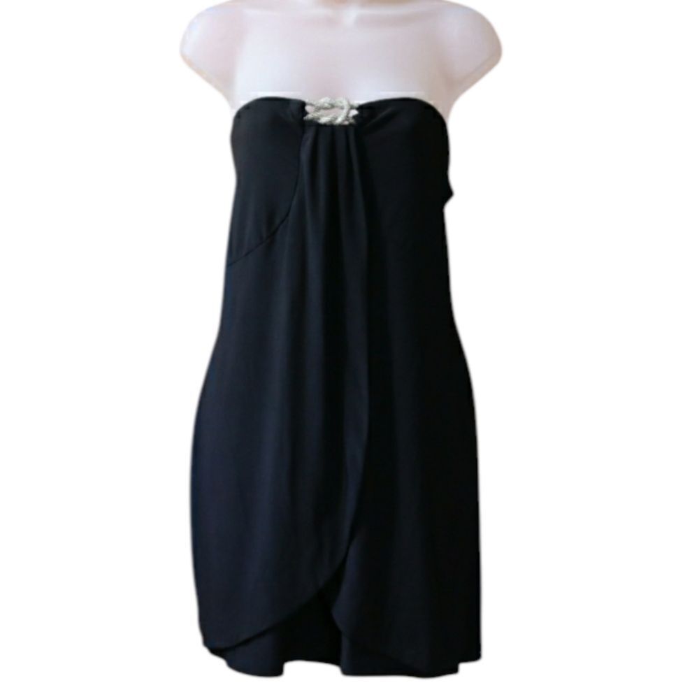 White House Black Market Black Strapless Tunic Top LG